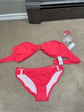 Ann Taylor Bright Pink Strapless Bikini Set